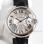 Swiss Cartier Ballon Bleu White Dial Black Leather Strap Watch 40mm Automatic